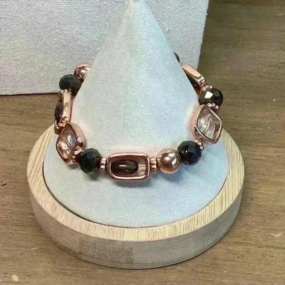 Rose Gold Bracelet with Smoky Grey Faceted Beads - Picture 2 of 4